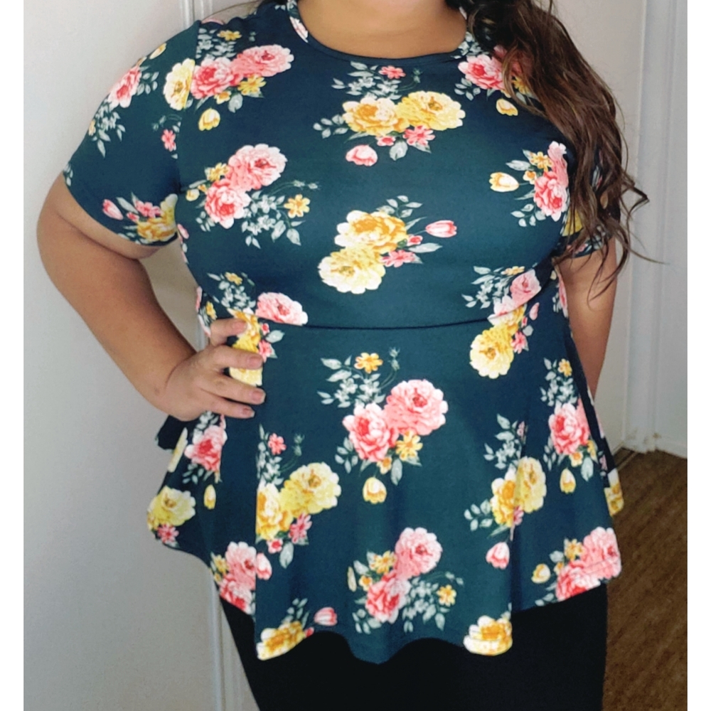 NWOT green floral peplum top